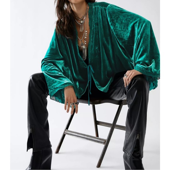 Free People Velvet Tie-Front Jacket - Picture 2 of 10